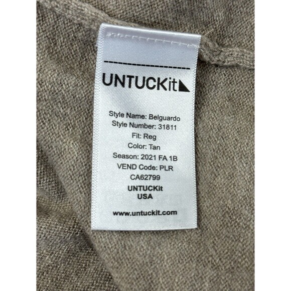 UNTUCKIit 1/4 Zip Pullover Sweater Mens Khaki Extra FINE Merino Wool Size XL - Picture 5 of 8